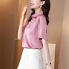 Camicia da donna coreana Camicetta in chiffon per donna Top a maniche corte Donna Pullover in raso rosso femminile Polo 210604