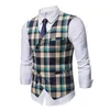 Gilet da uomo Uomo Moda Interno Gilet Cardigan Reticolo monopetto Elegante Blazer da sposa sottile Patchwork Autunno Top per Stra22