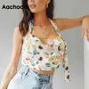 Estate Sexy Beach Stampa floreale Top Backless Chic Lady Canotta corta senza maniche Elegante tunica per feste Donna Ropa Mujer 210413