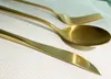 12pcs Matte Gold Stainless Steel Cutlery Dessert Set Spoons Knife Fork tableware Drink Ice Cream Utensils Afternoon Tea Kitchen 211012