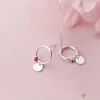 925 Sterling Zilver Ronde Pailletten Rode Zirkoon Stud Earring voor Dames Geometrische Oor Studs Sieraden Accessoires 210707