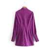 Femmes irrégulière design sens violet satin revers robes à manches longues automne vintage sexy chemise de fête mini 210514