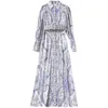 Women Spring Summer Designer Elegant Print Maxi Dress Fashion Sexy Cocktail Party Robe Ladies Blue Vintage Maxi Dresses Vestidos 210525