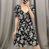 White casual short dress summer women floral print dress holiday boho beach dress vestidos v neck sundress 210415