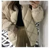 겨울 여성 코리아 인 아빠 빈티지 다이아몬드 격자 두꺼운 단단한 재킷 여성 패션 특대 느슨한 캐주얼 여성 210608