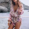 Bohème Lace Up Rose Floral Print Combishorts Romper Femmes Élastique Casual Pantalon Court Plage Combinaisons Romper Salopette Vacances 210415