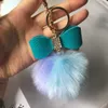 High Quality Pu Bows 7cm Cute Rabbit Hair Ball Key Buckle Two-Color Jewelry Pendant Female Bag Pendant G1019