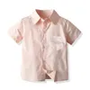 Chłopcy Ubrania Maluch Dzieci Solidna Koszula Z Bow + Szary Krótki + Pas 4 Piece Boy Casual Dress Moda Letnia Kid Odzieżowa Bawełna X0802