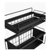 Soportes de almacenamiento Bastidores Organizador de gabinete apilable Cesta deslizante Cajón de almacenamiento debajo del fregadero de 2 niveles Estante extraíble para cocina, baño, oficina, negro