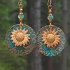 Bohemia Vintage Long Dangle For Women Moonstone Sunflower Daisy Drop Earring Hook Earrings Fashion Party Jewelry Gift