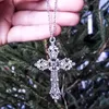 Vuntage Christ Barock Kreuz Anhänger Halskette Bohemian Style mit Kette für Geschenk