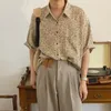 IEFB Корейский тренд маленький леопардовый принт рубашка мужская личность ниша дизайн отворотный отворот одиночные рубашки с половиной рукавами для мужчин 210524