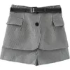 Korobov outono inverno faixas de cintura alta mulher xadrez shorts vintage escritório senhora botão curto calça 210430