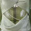 Femmes vert creux perles Patchwork robe de pansement col carré à manches longues Slim Fit mode marée été 7D1974 210421