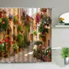 3D Europejska wiejska miasto ulica krajobraz drukaja prysznic zasłony do ładunków łazienkowych wodoodporny poliester Home Decor z haczykami 210915