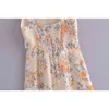 Summer Women's French Vintage Romantic Floral Print A-Line Back Elastic Strap Mini Dress Short Zipper Vestidos Fashion 210508