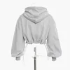 TWOTWINSTYLE Hollow Out Gray Sweatshirt For Women Hooded Collar Long Sleeve Fake Two Casual Short Tops Female Fashion Fall 210803