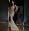 Long Sleeve Sexy Prom Dress Luxurious Crystal Sequined Side Split Tassels with Wrap Red Carpet Celebrity Party Evening Dresses