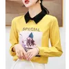 Fall Casual Feminine Chiffon Blouses Tops Full Sleeve Pullover Tryckt Figur Söt Mode Kvinnor T-shirts 5701 50 210417