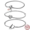 Braccialetti originali in argento sterling 925 stile classico da 3 mm per ciondoli con perline gioielli fai-da-te moda donna regalo Dorpshipping