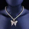 Iced Out Butterfly Pendant Necklace Gold Silver Tennis Chain Mens Womens Hip Hop Necklaces Jewelry230L