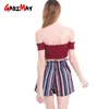 Womens Shorts Summer Lace Up Beach Wide Leg Female Loose Sexy Red Stripe Ruffle High Waisted For Women 210428