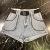 Été personnalité femmes mode Sexy ceintures métal Rivet bord conception avec ceinture Denim Shorts femme SB137 210427