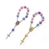 Katolska Rosary Armband Färgrik Faience Clay Pärlor Favor Chopening Armband Dusch Dop Souvenir Jesus Crucifix Cross Link, Chain