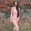 Herfst vrouwen sexy lange mouwen halter hoge hals zwart wit bodycon bandage jurk fashion party vestido 210525