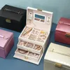 Double storage drawer pu leather large-capacity jewelry three-layer ring earrings 5 colors box size 17x14x13cm