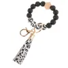 Trä Tassel Bead String Armband Keychain Food Grade Silikon Beads Armband Kvinnor Tjej Key Ring Wrist Rem
