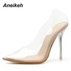 Aneikeh Spring Summer Jelly Clear Plastic Transparent PVC Pumps Club Fashion Sexy Party Fine Female High Heels Shoes 41 42 211012