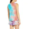 Shorts Ensemble de vêtements de nuit Tie-Dye imprimé à volants d'été col rond sexy pyjama sans manches pour femmes vêtements de nuit décontractés Pizama Damska Q0706