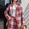 Elegante Doppia Plaid Breasted Donna Blazer Tasche Blazer Giacche femminili Retro Abiti Cappotto Feminino Blazer Capispalla Capispalla di alta qualità 210430