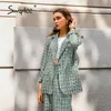 Elegant Plaid Two-Piece Blazer Suit Casual Streetwear S Kvinna Set Chic Office Ladies Coat 210930