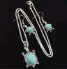 Tortue pour femmes tibétain argent turquoise Bracelet boucles d'oreilles collier ensemble DMTQS031 cadeau de mode style national femmes ensembles de bijoux à bricoler soi-même