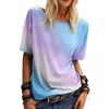 Frauen Mode Plus Größe Kleidung Sommer Kurzarm Rundhals Regenbogen Gedruckt T Shirt Lose Beiläufige Top Frauen Y0629