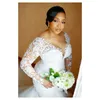 Size 2021 Plus Arabic Aso Ebi Lace Beaded Mermaid Wedding Gowns Sheer Neck Long Sleeves Vintage Bridal Dresses ZJ566