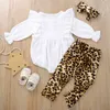 0-24m Urodzony Niemowlę Dziewczynek Ubrania Zestaw Ruffles White Romper Topy Leopard Spodnie Outfits Cute Autumn Costumes 210515