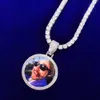 Círculo de foto personalizado Colar redondo para homens feitos Medalhões Imagem Pingente de volta cor de ouro banhado zircão hip hop jóias