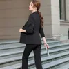 High End Busines Suits Spring Fashion Temperament Slanke Blazer and Pants Office Dames Formele Werkkleding Zwart 210604