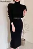 Nomikuma Turtleneck Sweater Dress Mulheres Cor Sólida Manga Longa Outono Slim Cintura Bodycon Vestidos Female Vestidos 3D716 210514