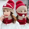 Party Favor Windproof Beanies Hat Women Warm Knit Hats Scarf Set's Female Winter Padded Mask Neck Protector 3 PC Set Cycling Wool Caps