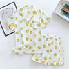 Summer Women's Style Cotton Gauze Short-sleeved Shorts Casual Pajamas Suit Crepe Smiley Thin Home Pygama Femme 210809