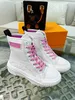 Designer Shoe Squad Bottes Casual Chaussures Femmes Hommes Haut-Top Rose Noir Blanc Coton Toile Veau Botte En Cuir Chaussures Baskets Plateforme Bic