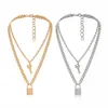 Shixin Fashion Key Padlock Подвесное ожерелье для женщин Gold / Silver Lock Ожерелье Слоистая цепь на шее с замком Панк Ювелирные изделия