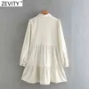 Mulheres vintage giro para baixo colarinho corduroy mini vestido feminino plissados ​​manga sopro casual uma linha vestido camisa vestidos ds4986 210420