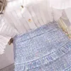 ビンテージTweed Mini Skirt女性のファッションAラインバックジッパータッセルレディーススカートカジュアルファルダマザー210520