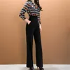 Autumn Women's Suits Fashion Printed crossover V-neck shirt Blusas Top+Black Wide Leg Pant Suit Formal Women 2 Piece Set 210514