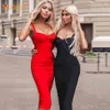 Nuevas mujeres sexy celebridad midi rojo blanco hl vendaje elástico vestido correa de espagueti club bodycon vestido de fiesta al por mayor HL434 210331